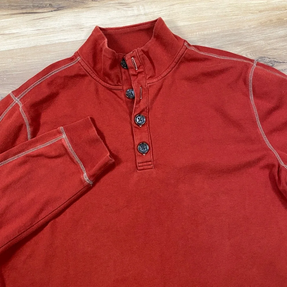 Banana Republic Henley Mens XL Heritage 100% Cotton Mock Neck Rust Red Casual